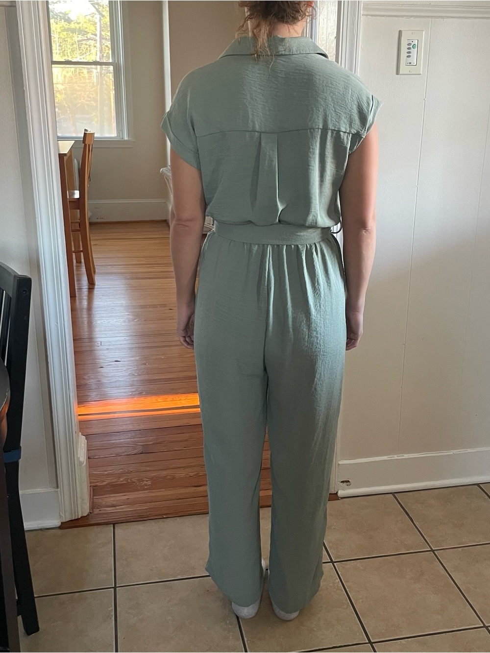 Monteau Sage Green Short-Sleeve Belted Jumpsuit - Picture 3 of 4